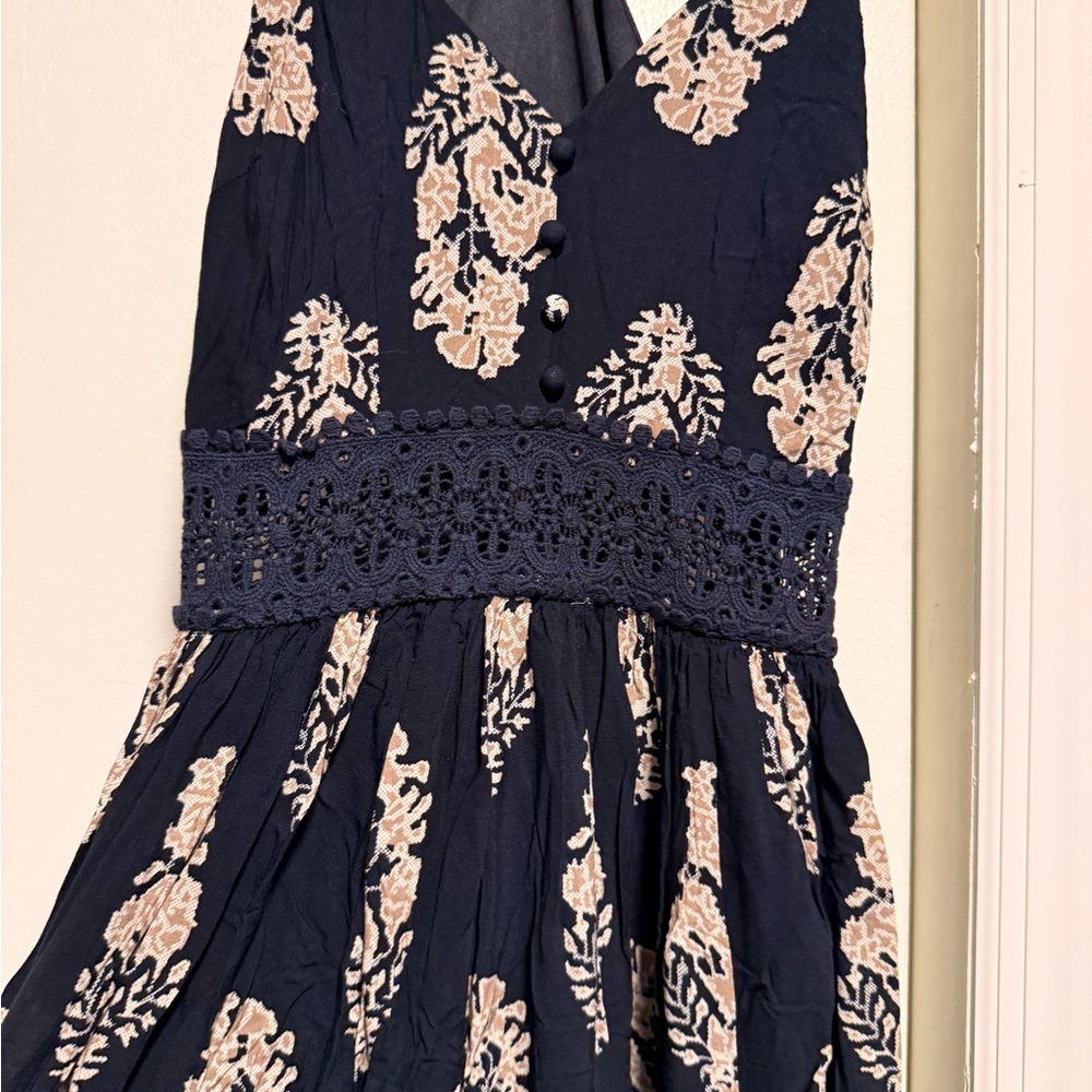 Elegant Navy Blue Kids Dress with Floral Accents